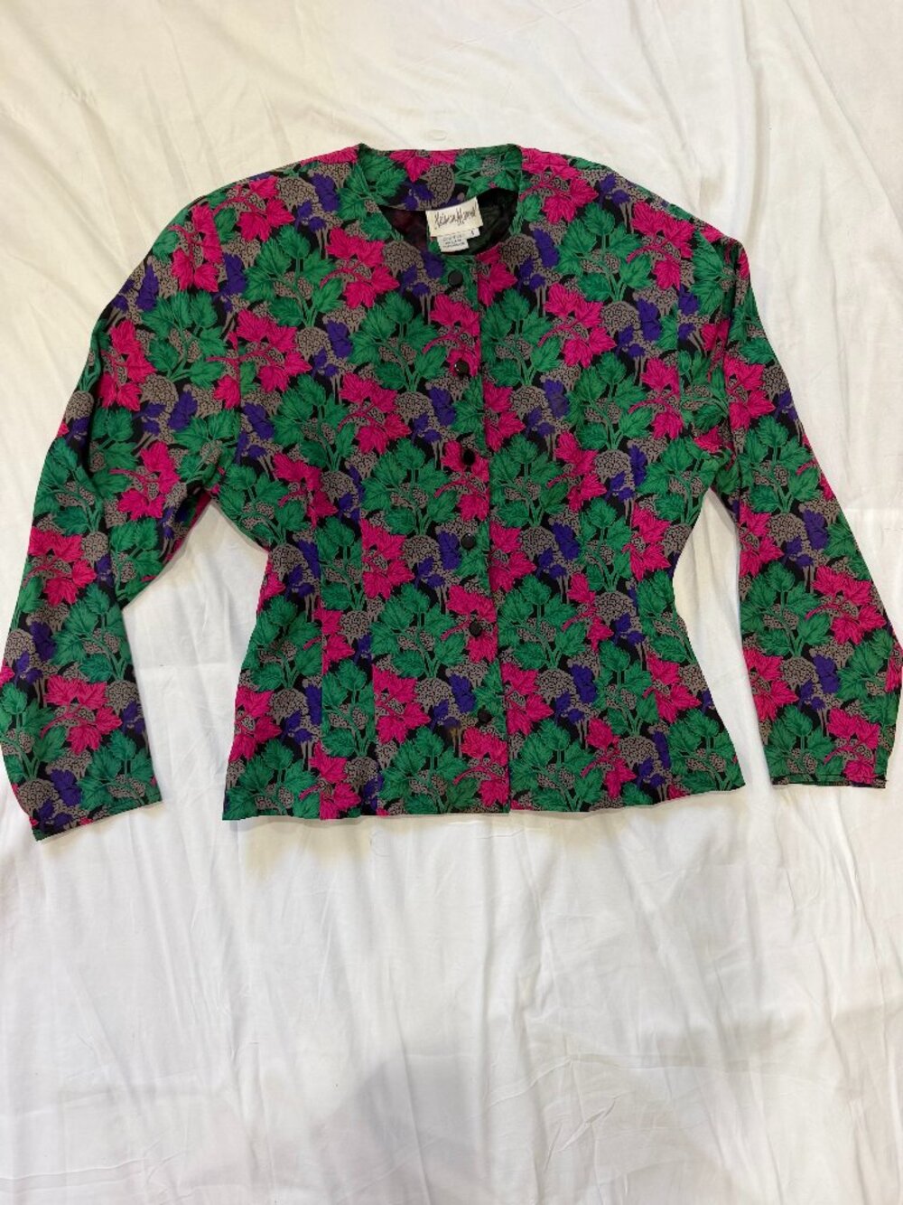 Neiman Marcus 100% Silk Padded Shoulders Jacket Botanical Floral Print Size 4